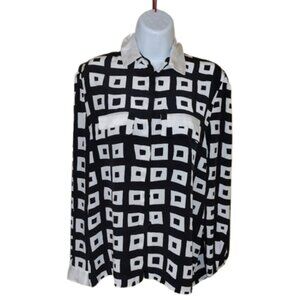Black and White Long Sleeve Statement Blouse Size 42 Euro